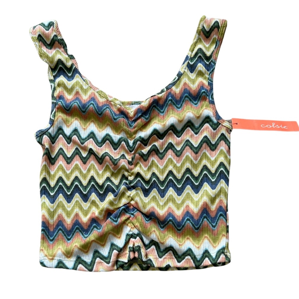 Womens rouched center crop tank top NWT retro chevron print size S small Colsie